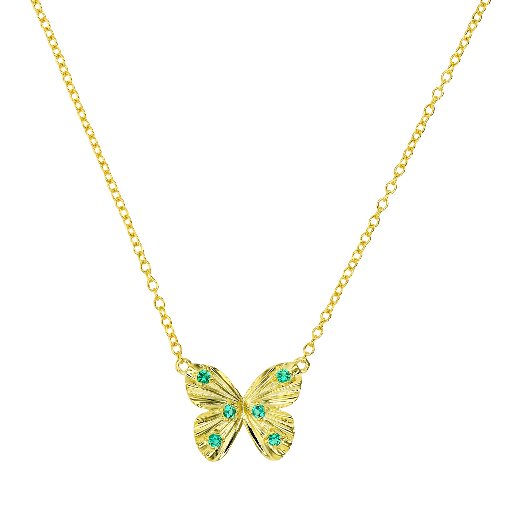 Sterling Silver Yellow Cr. Emerald Butterfly 18" Necklace