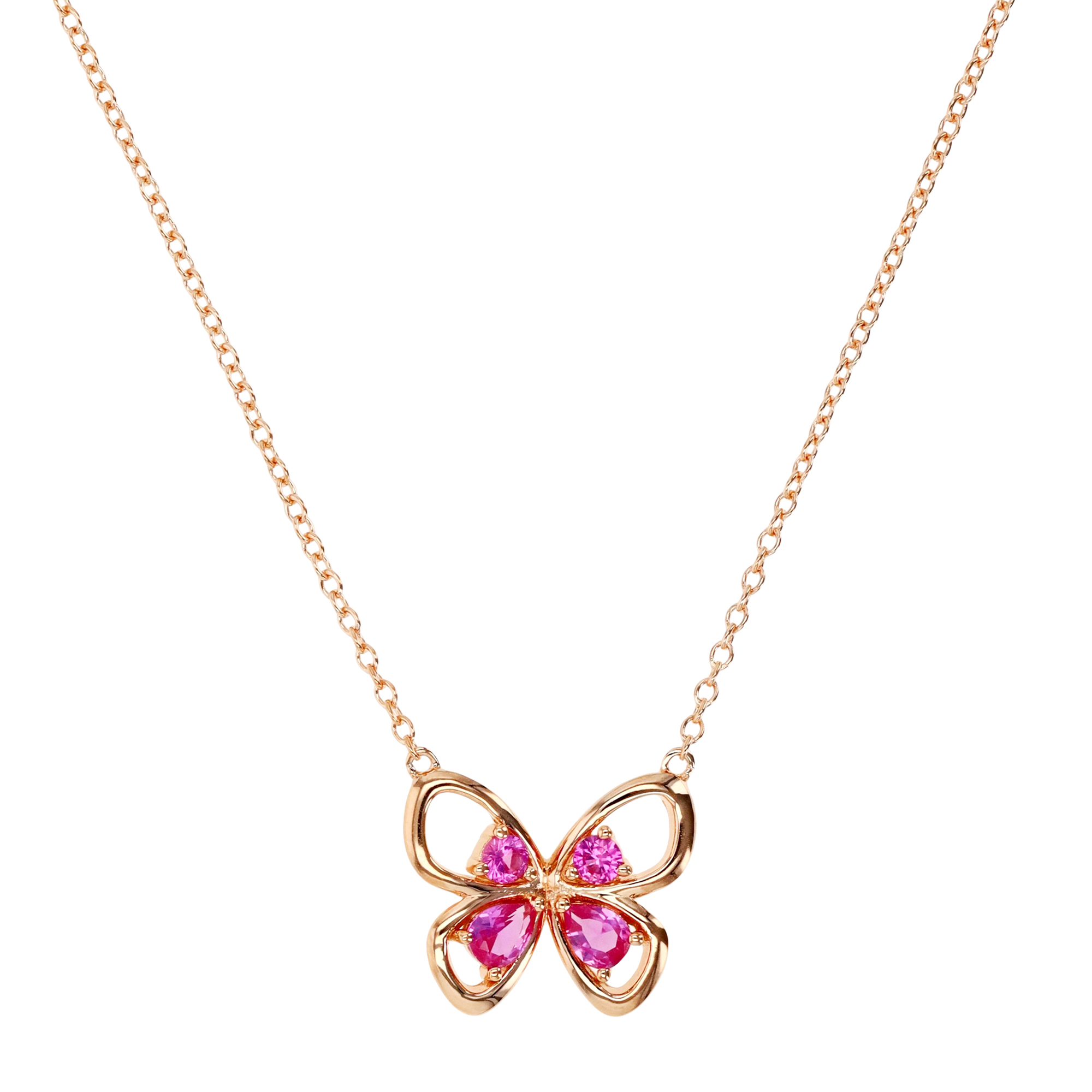 Sterling Silver Rose Cr. Pink Sapphire Butterfly 18" Necklace