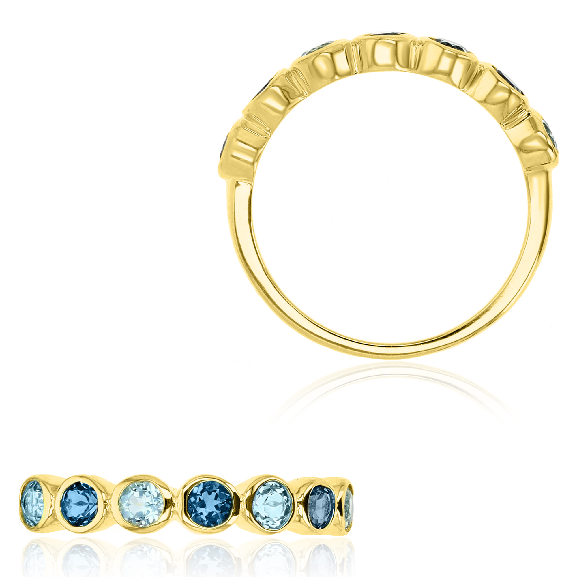Sterling Silver Yellow 4mm Swiss & London Blue Topaz Eternity Ring