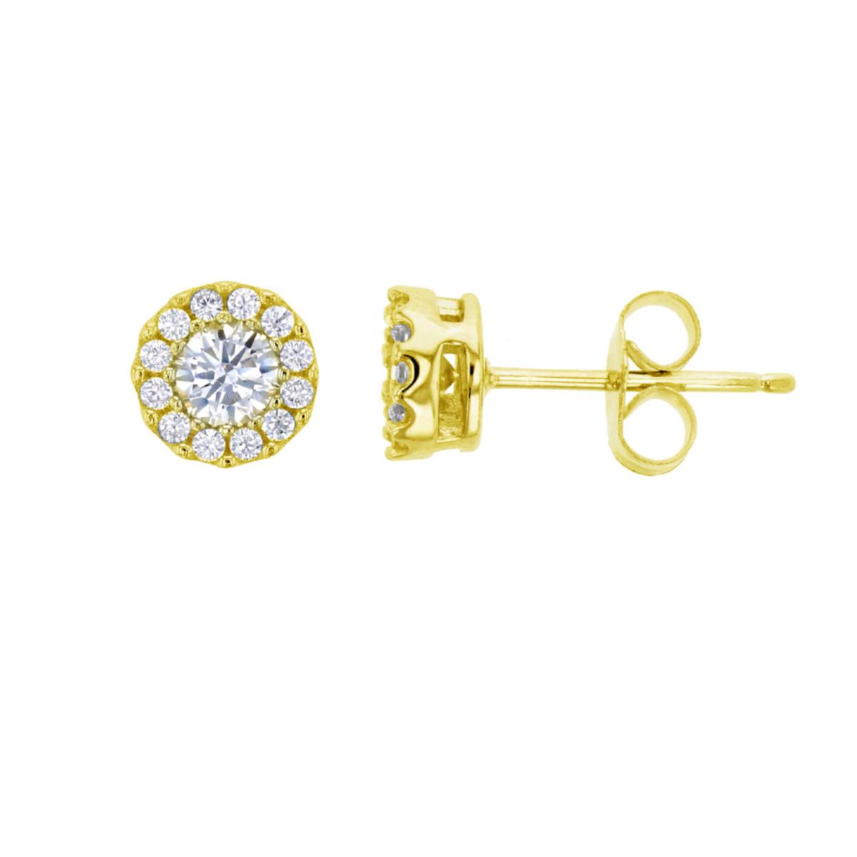 Sterling Silver Yellow 4mm Round CZ Halo Stud Earring