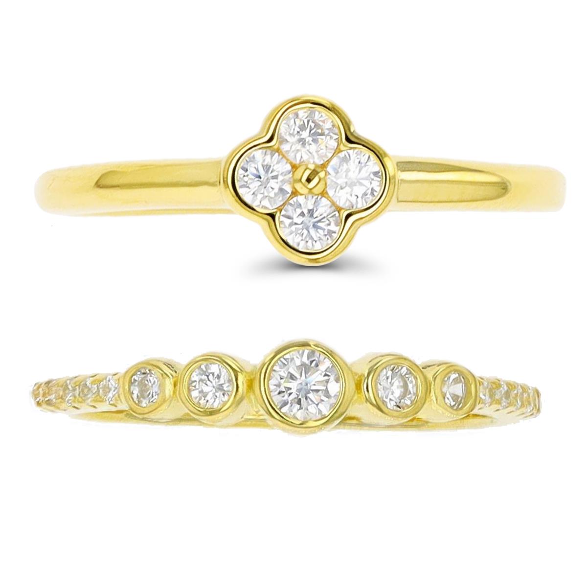 Sterling Silver Yellow 6.5;2.2 Bezel White CZ Band Flower Ring Set
