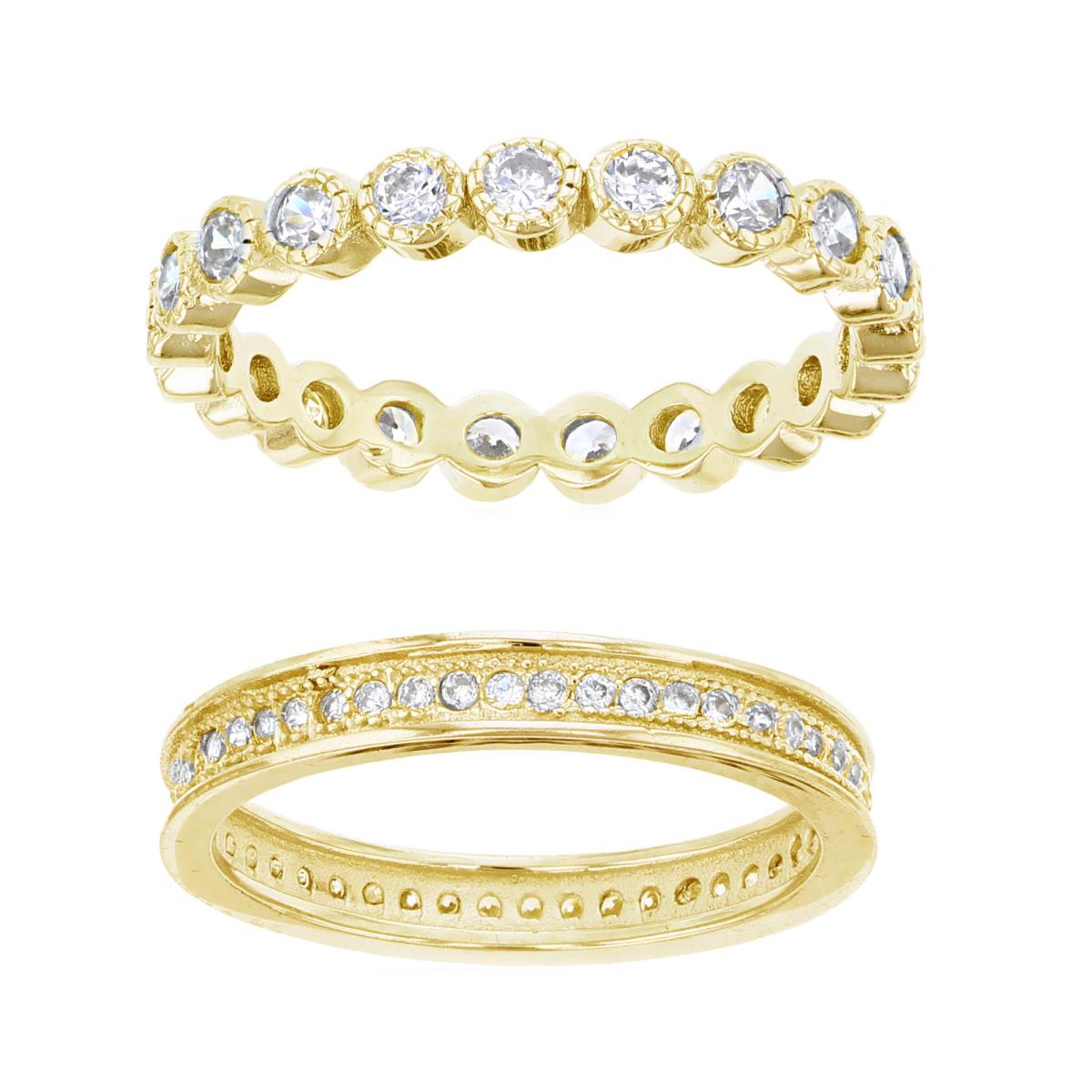 Sterling Silver Yellow 3.30;3MM Milgraine & Single Micropave Band Ring Set