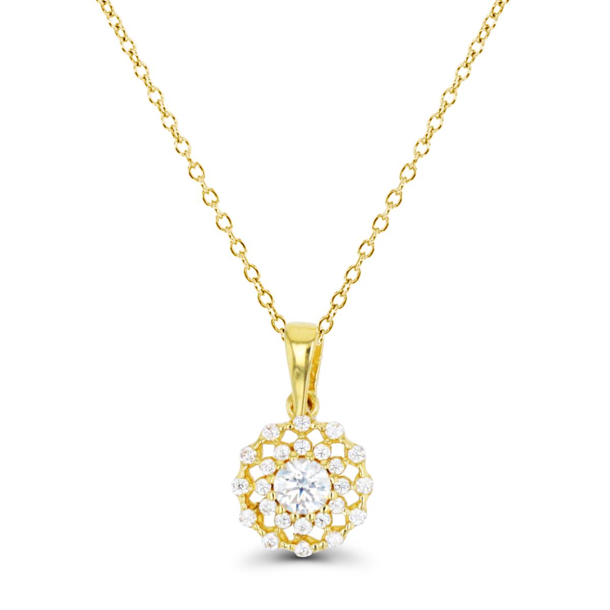 10K Yellow Gold Pave Cluster 18" Necklace