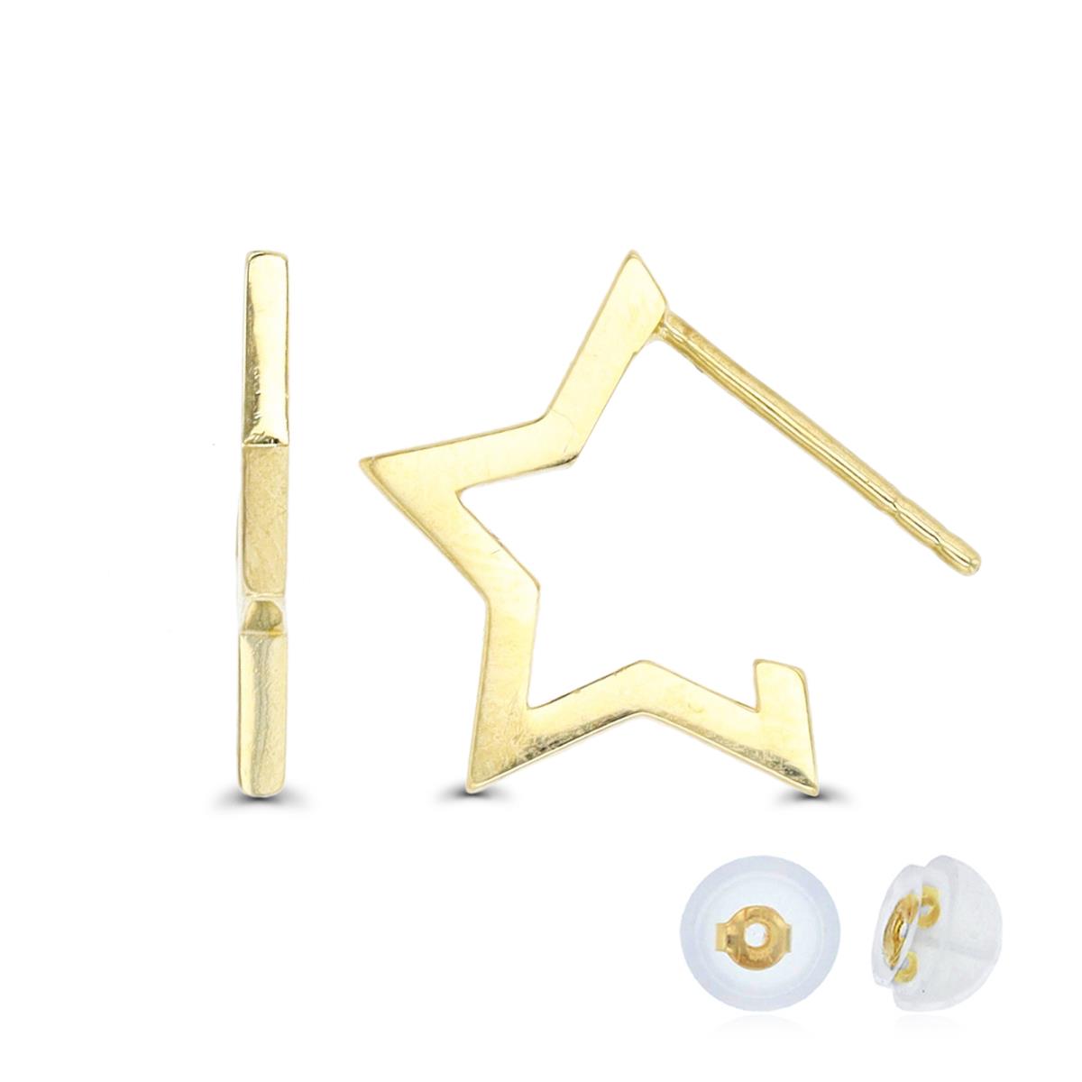 14K Yellow Gold Polished Star Huggie Earring with Silicone Back