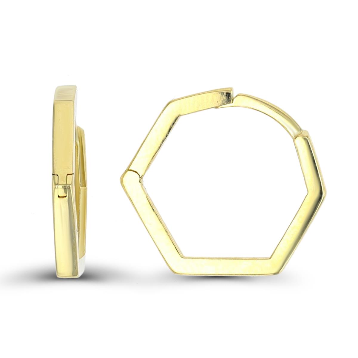 14K Yellow Gold Hexagon Polished Hoop Earring