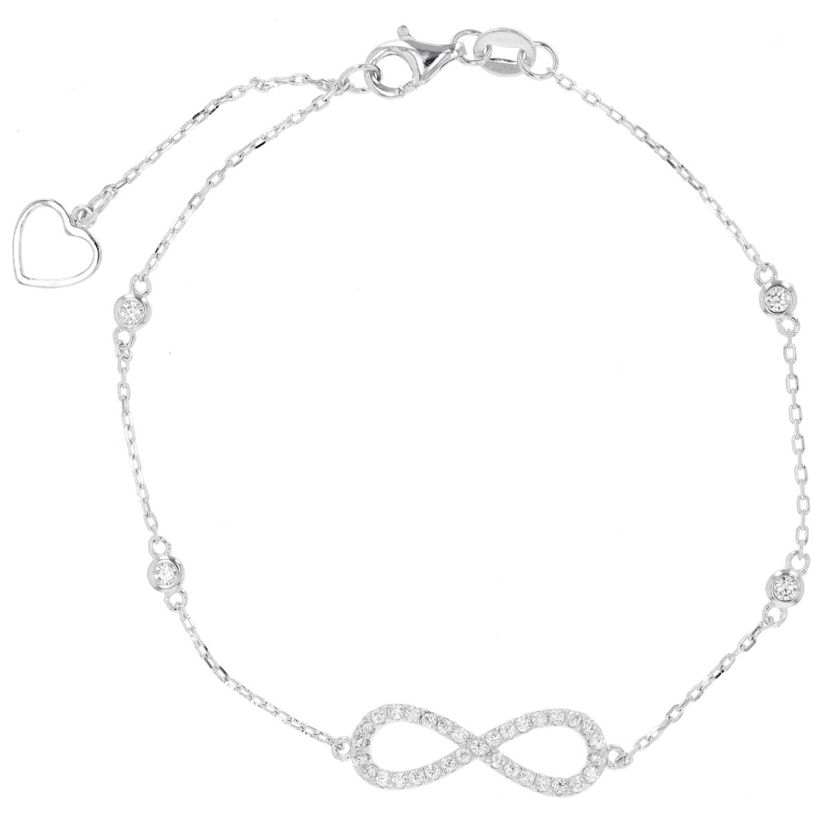 Sterling Silver Rhodium Paved Infinity 9"+1" Anklet