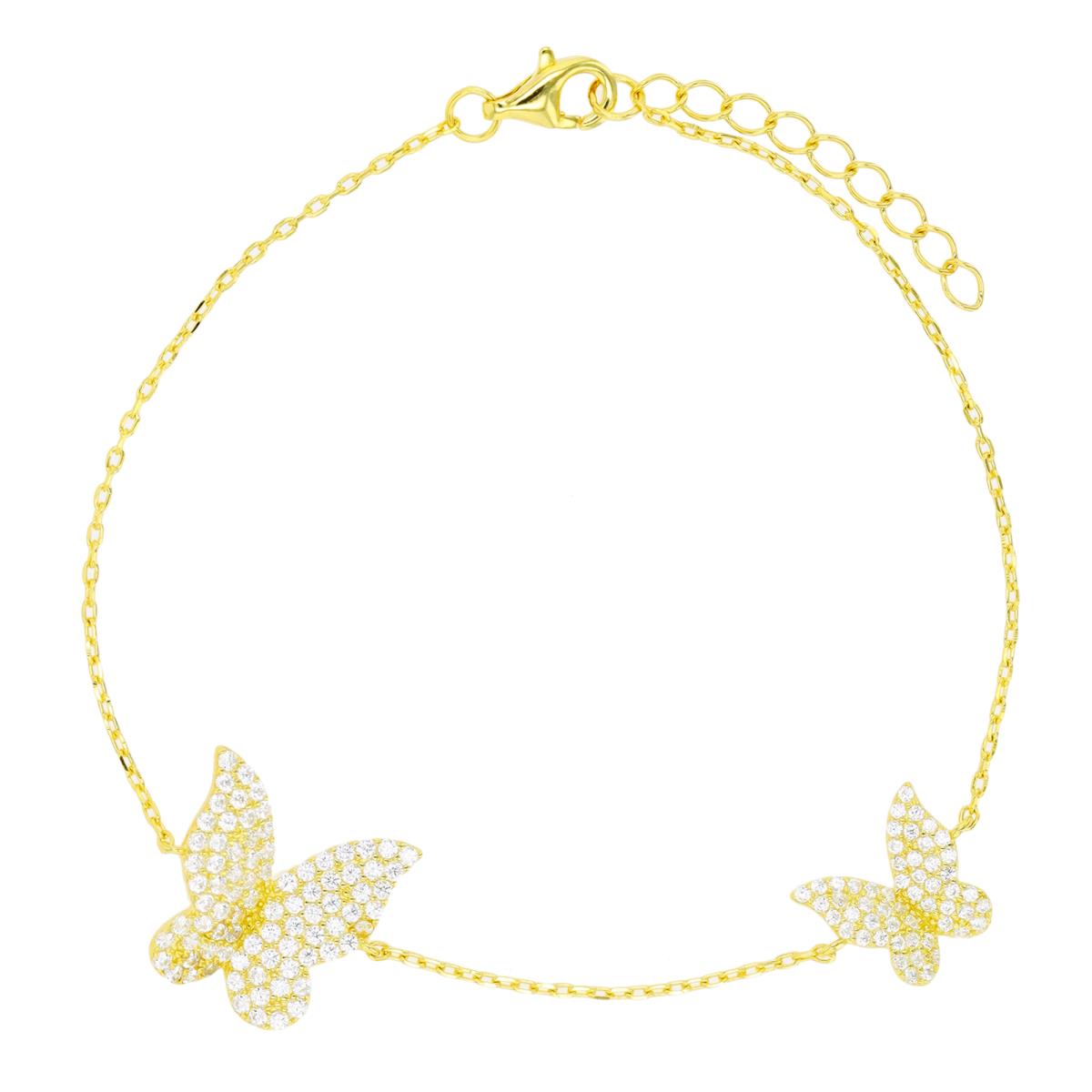 Sterling Silver Yellow Paved Butterfly 9"+1"  Anklet