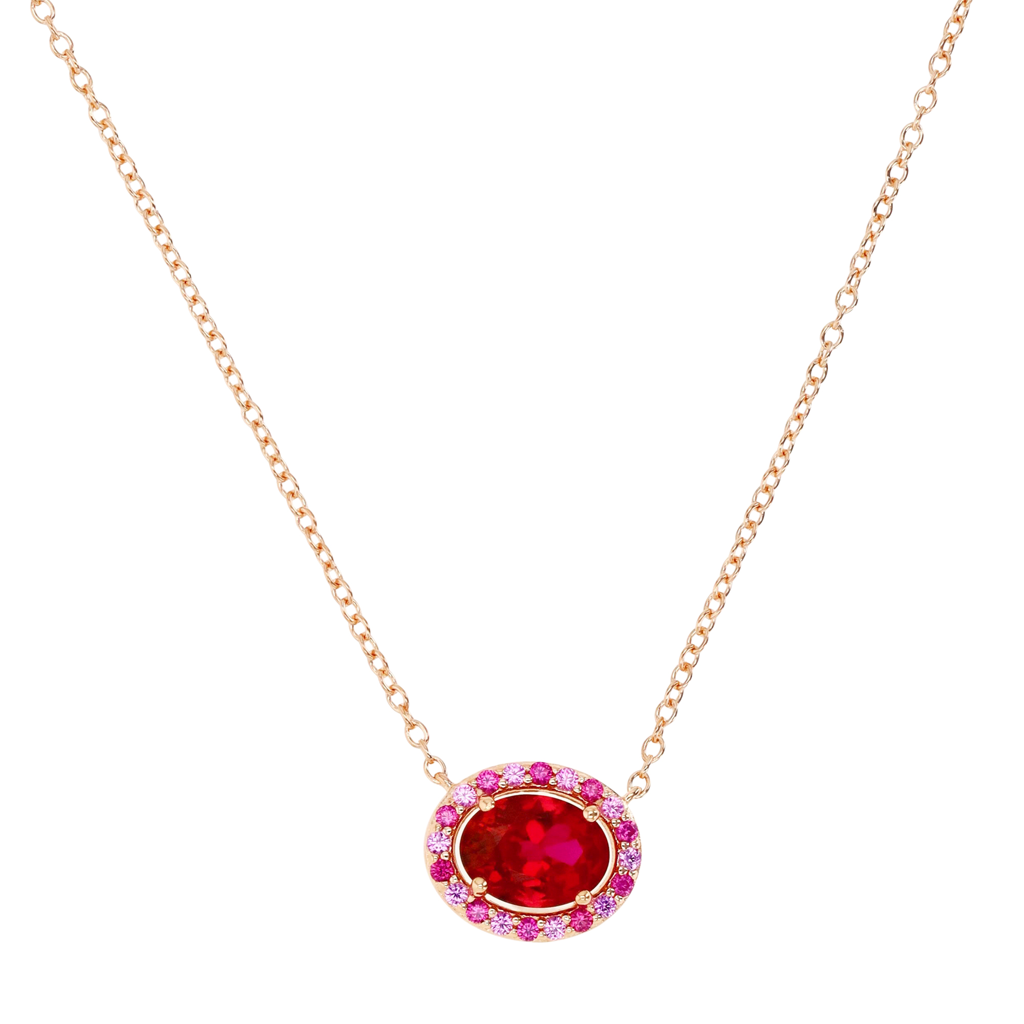 Sterling Silver Rose Oval Ruby and Cr. Pink Sapphire 18" Necklace