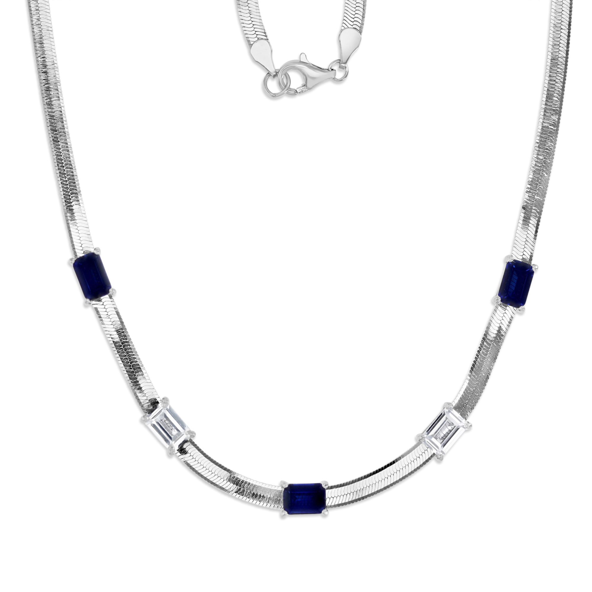 Sterling Silver Rhodium Cr. Blue/ White Station 18" Necklace