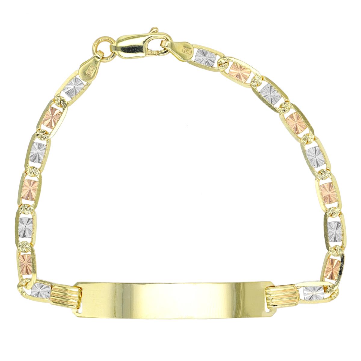 14K Tri-Color Gold 100 Valentino ID 7" Bracelet