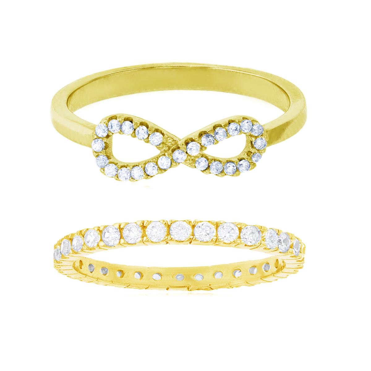 Sterling Silver Yellow 5.00;3mm Micropave Infinity & Eternity Ring Set