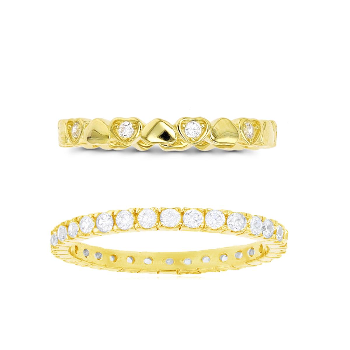 Sterling Silver Yellow Eternity Heart Band & Eternity Band Ring Set