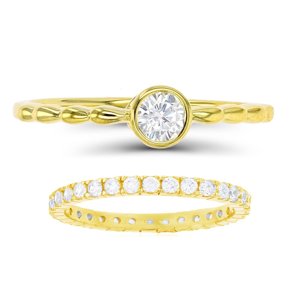 Sterling Silver Yellow 4;1.80 Band & Twisted Solitaire Ring Set