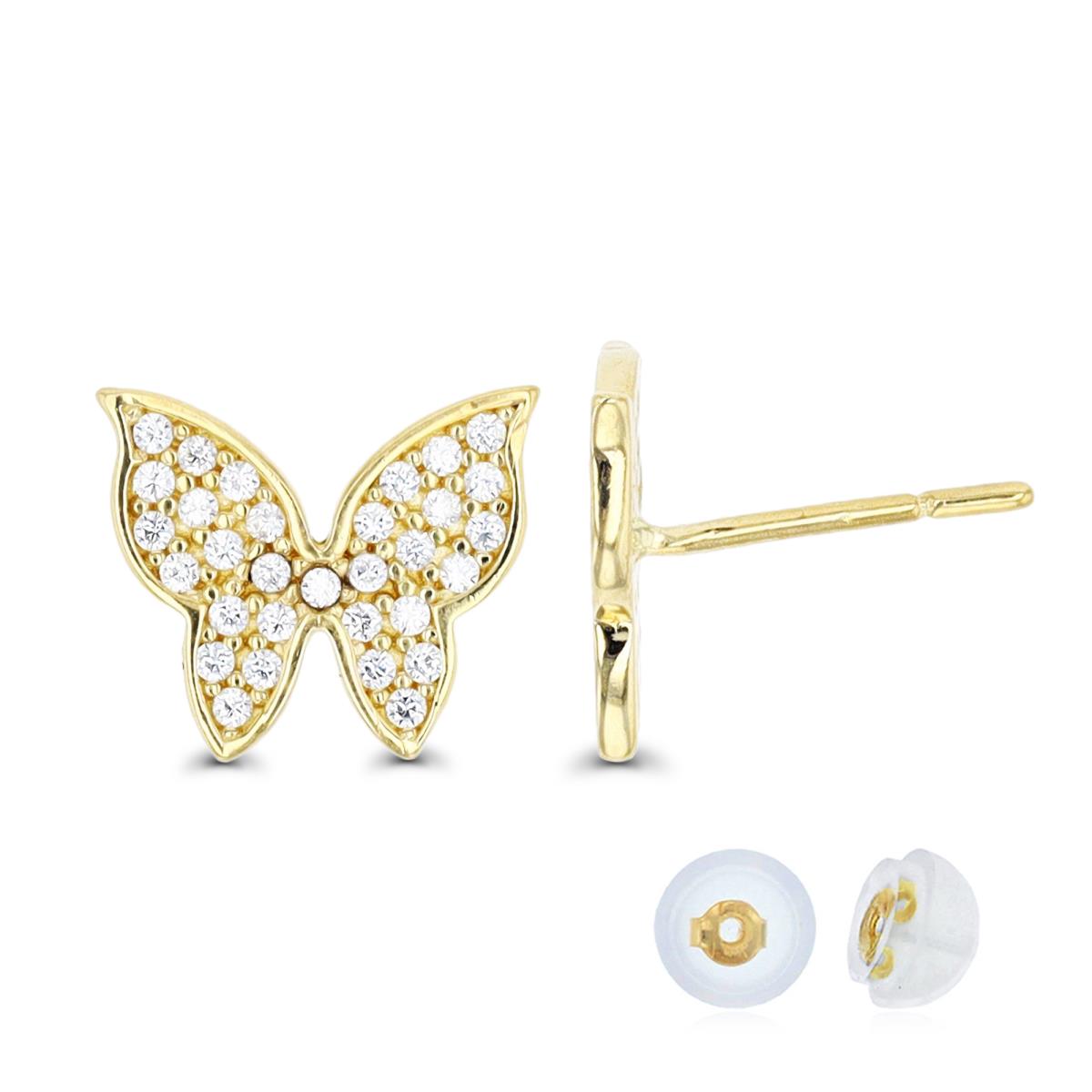 14K Yellow Gold Butterfly Stud Earring with Silicone Back