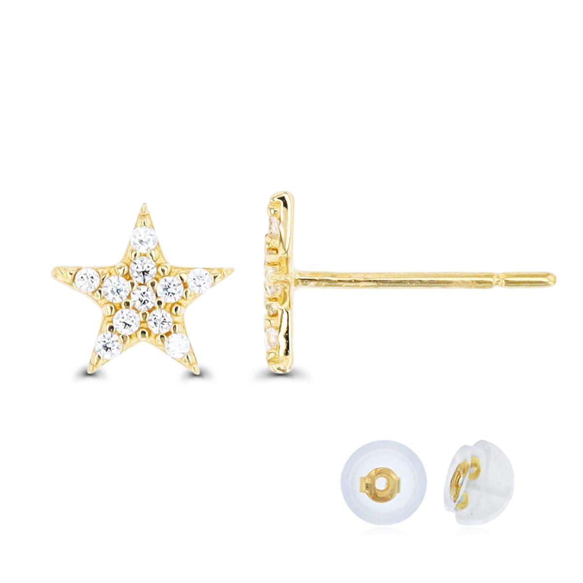 14K Yellow Gold Pave Star Stud Earring with Silicone Back