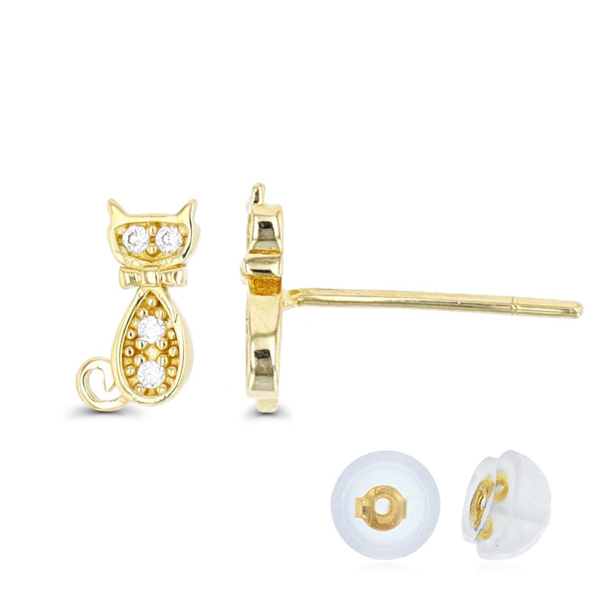 14K Yellow Gold Cat Stud Earring with Silicone Back