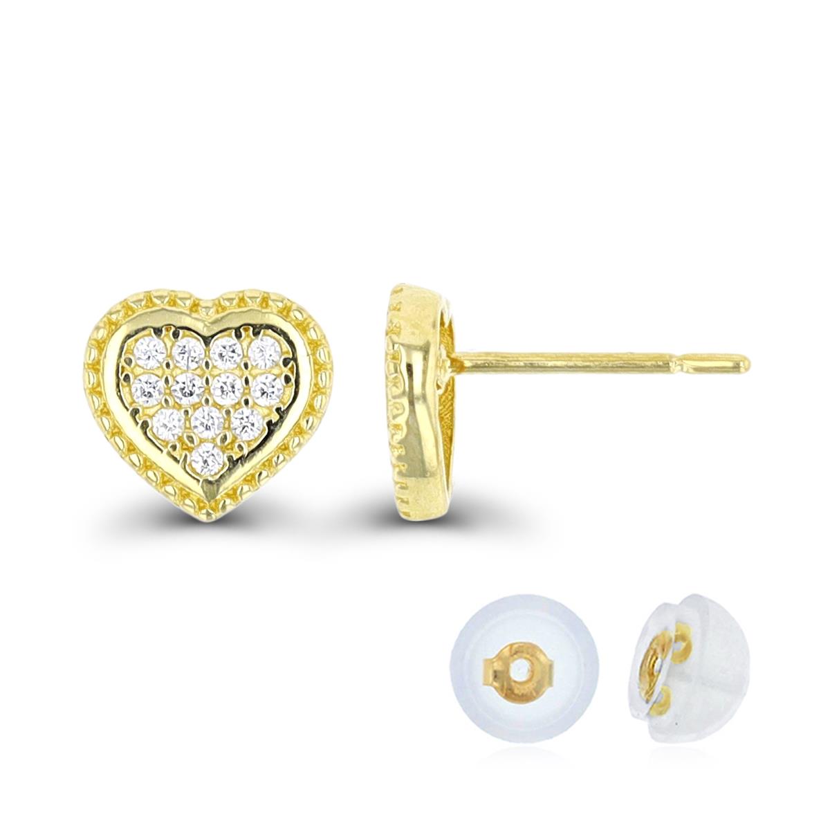 14K Yellow Gold Heart Stud Earring with Silicone Back