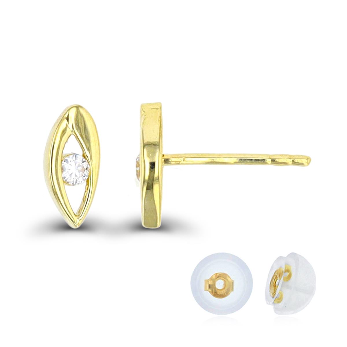 14K Yellow Gold Evil Eye Stud Earring with Silicone Back