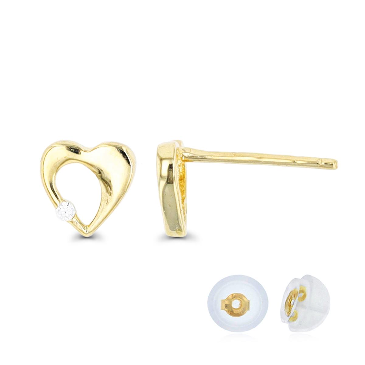 14K Yellow Gold Open Heart Stud Earring with Silicone Back