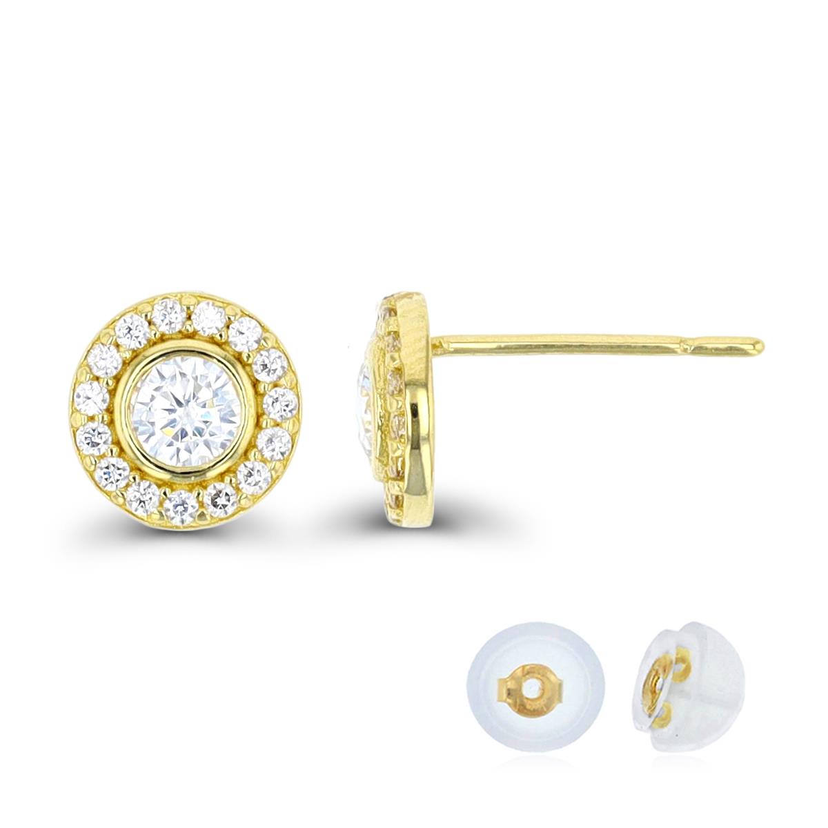 14K Yellow Gold 4mm Rd CZ Cluster Stud Earring with Silicone Back