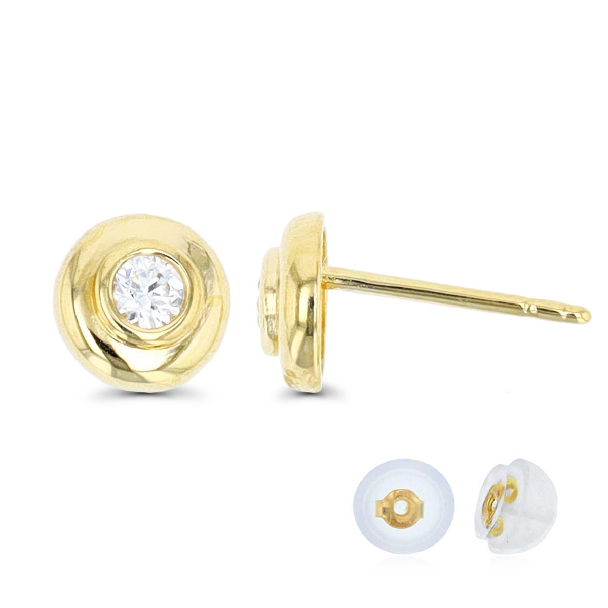 14K Yellow Gold 2.5mm RD CZ Bezel Stud Earring with Silicone Back