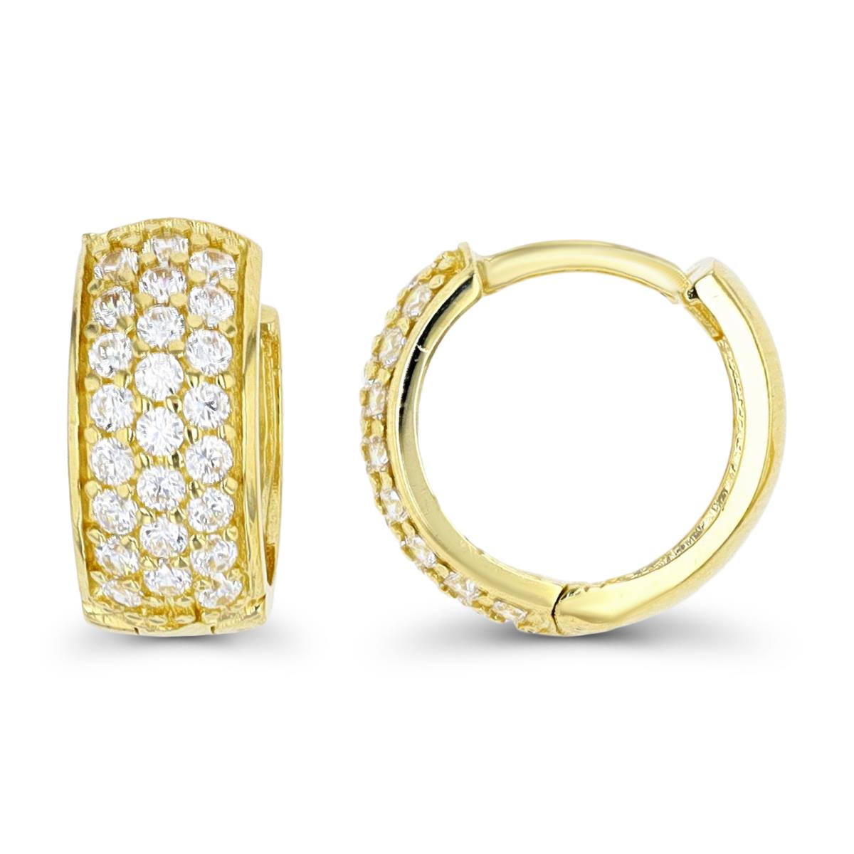 14K Yellow Gold 13x6mm Pave Hoop Earring