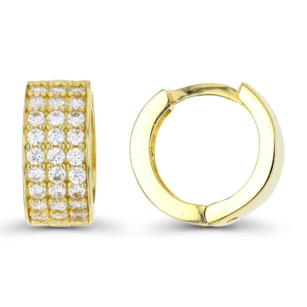 14K Yellow Gold 12x6mm Pave 3-Row Hoop Earring