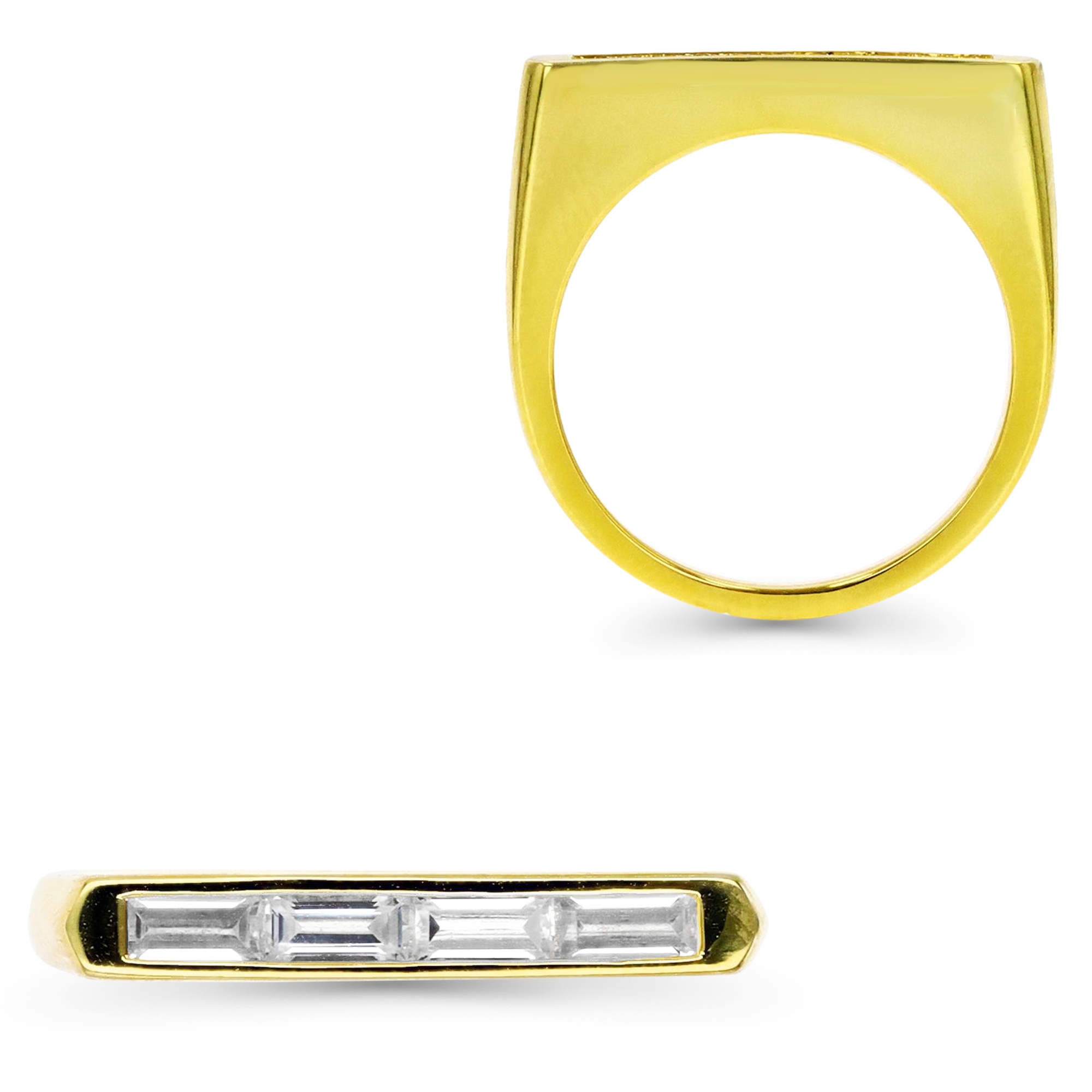 Sterling Silver Yellow Baguette Cr. White Sapphire Ring