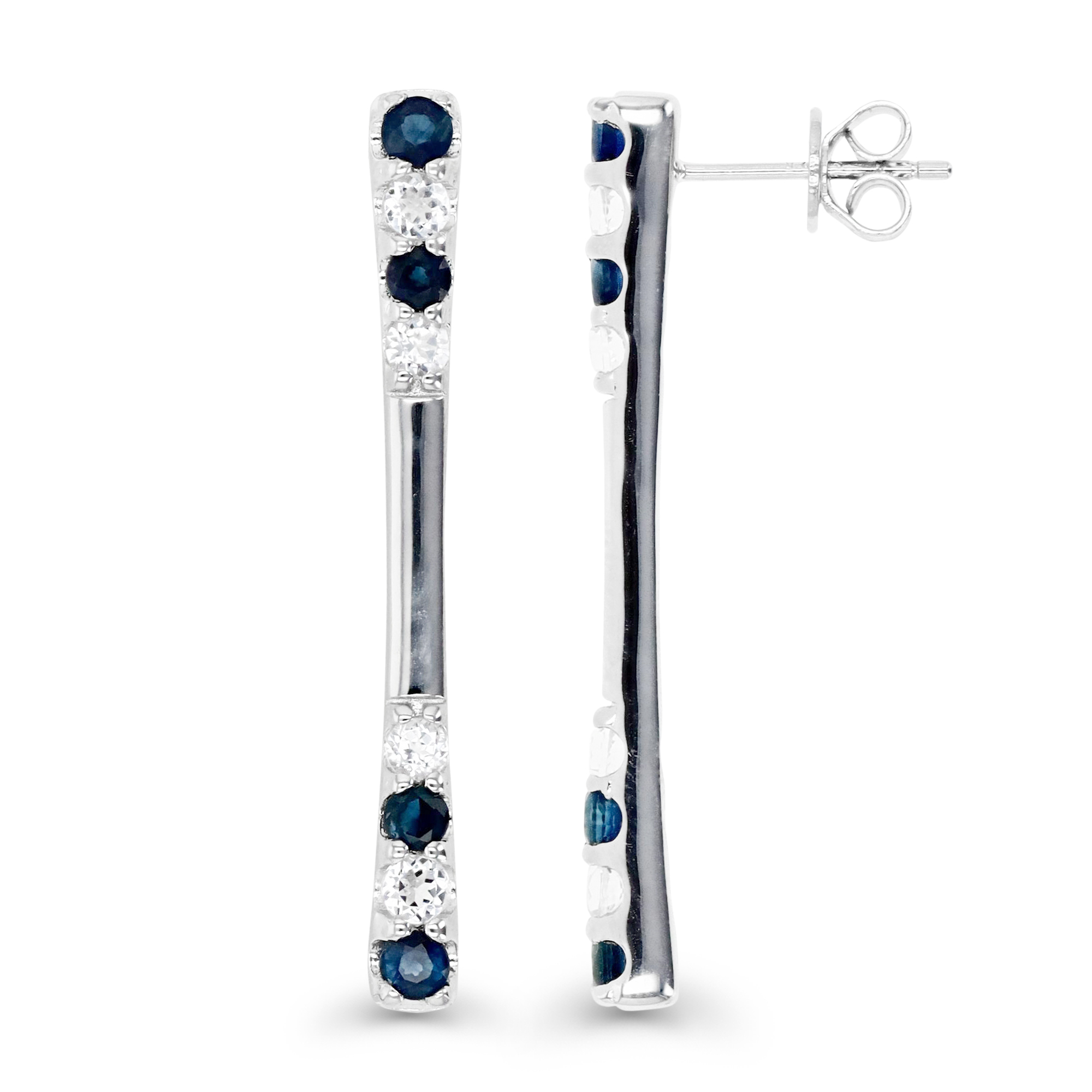 Sterling Silver Rhodium Blue and White Sapphire Dangling Earring