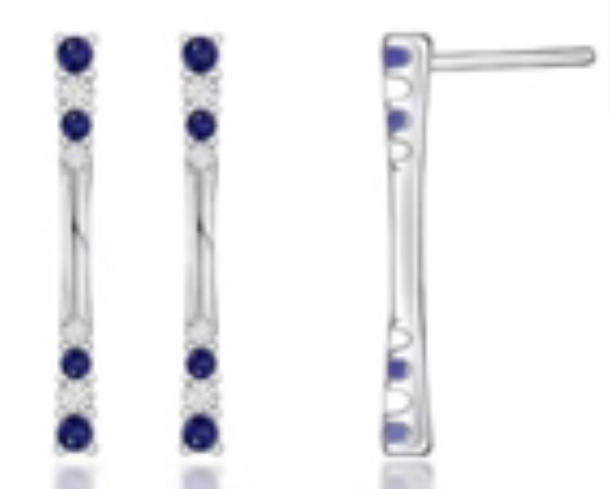 14K White Gold Blue and White Sapphire Dangling Earring