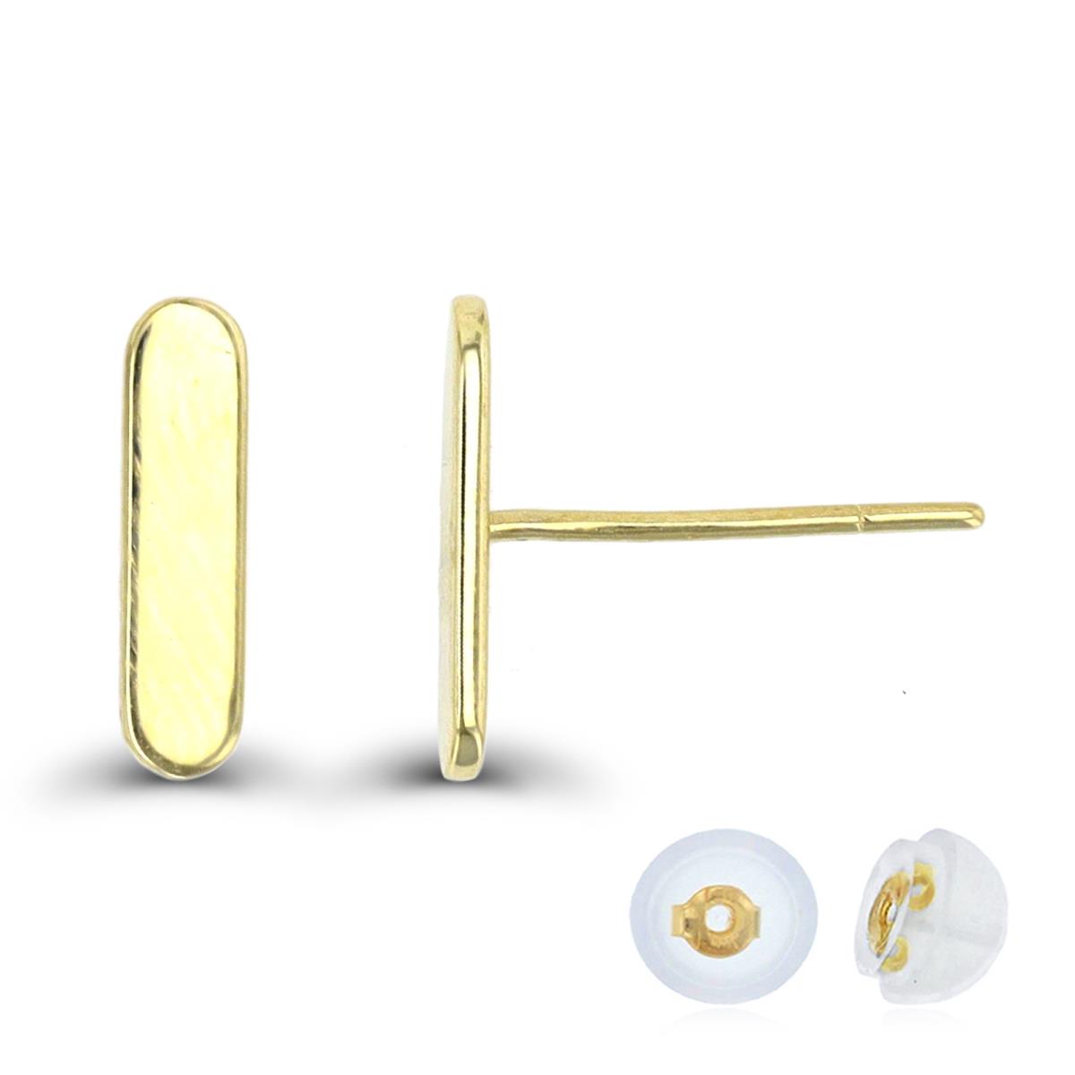 10K Yellow Gold 12x3mm Bar Stud Earring with Silicone Back