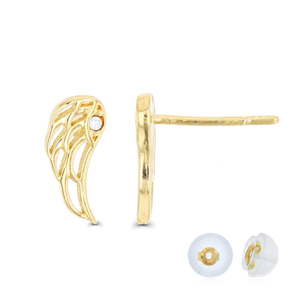 10K Yellow Gold Wing Stud Earring with Silicone Back