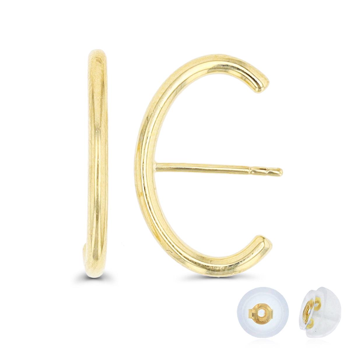 10K Yellow Gold Arch Half Hoop Earring with Silicone Back