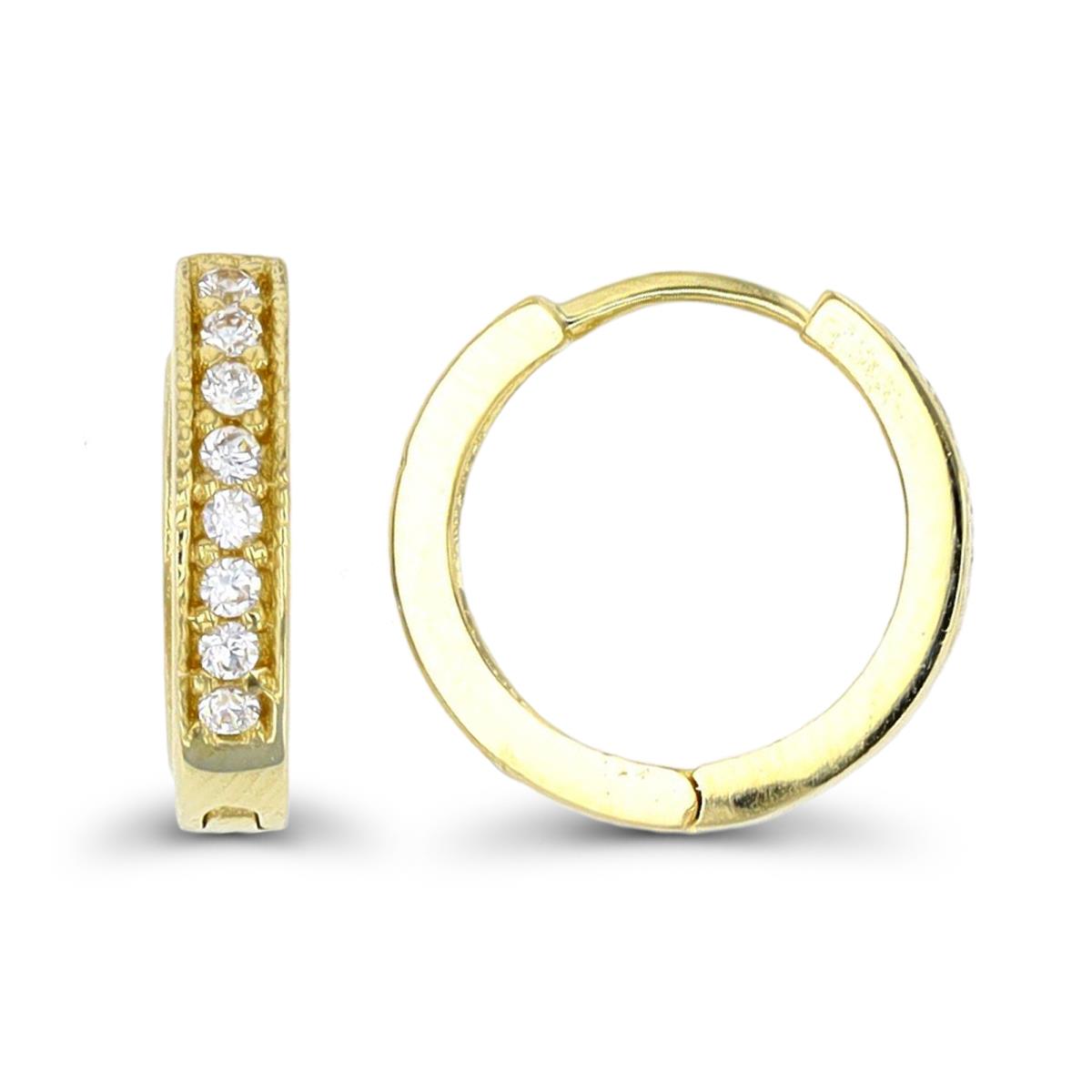 10K Yellow Gold 12x2.5mm Milgrain Huggie Earring