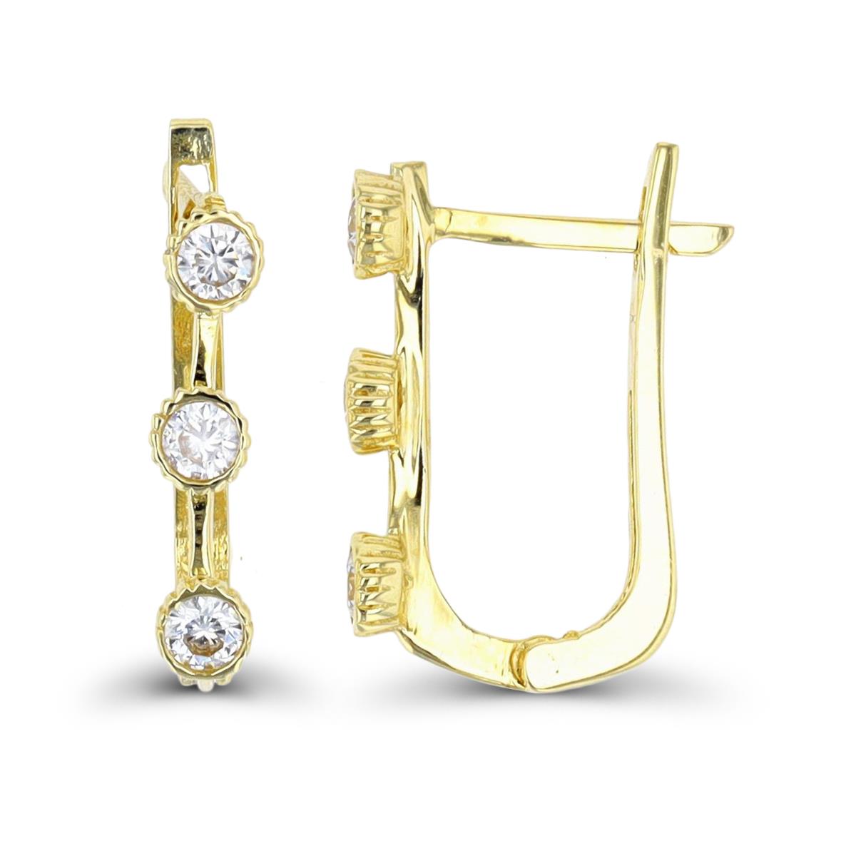 10K Yellow Gold Triple Stone Latchback Huggie Earring