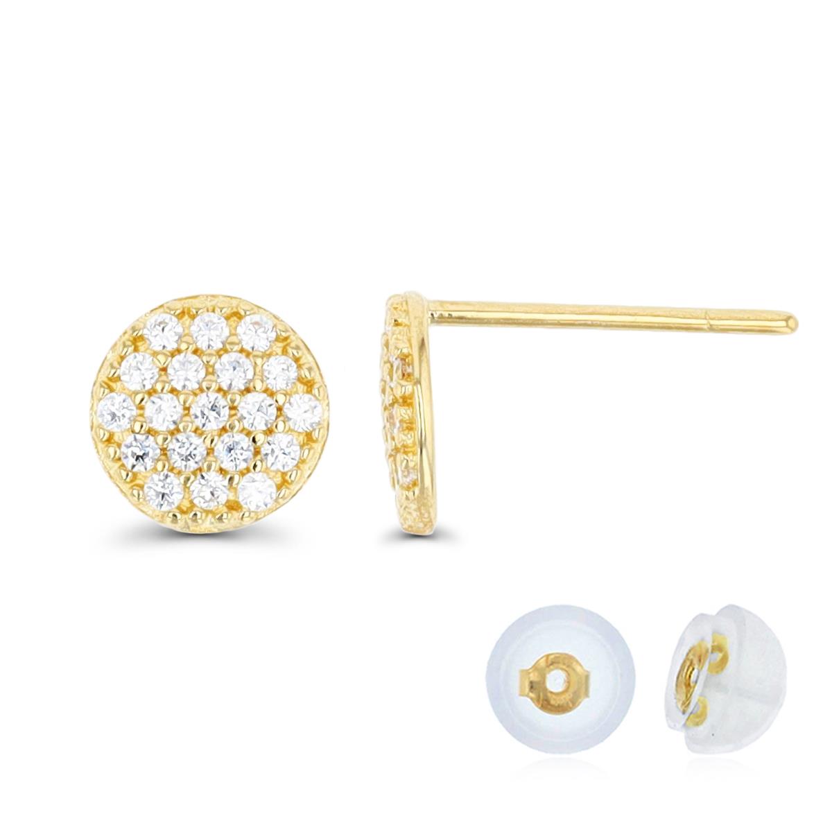 10K Yellow Gold Pave Circle Stud Earring with Silicone Back
