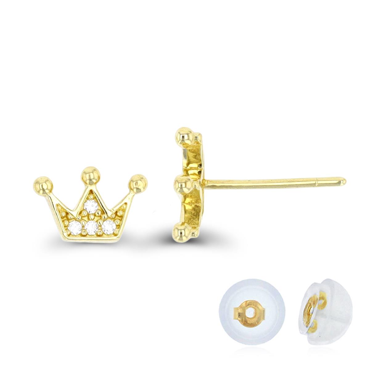 10K Yellow Gold Crown Stud Earring with Silicone Back