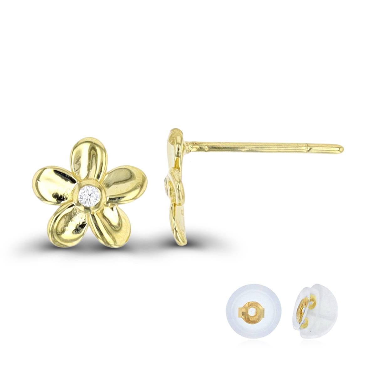 10K Yellow Gold Flower Stud Earring with Silicone Back