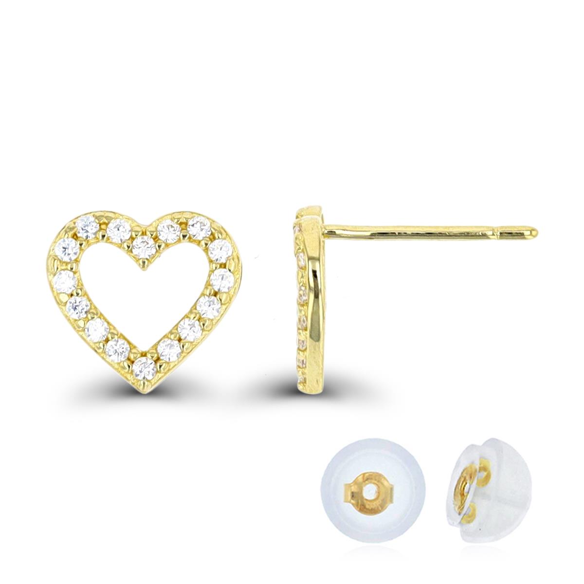 10K Yellow Gold Open Heart Stud Earring with Silicone Back
