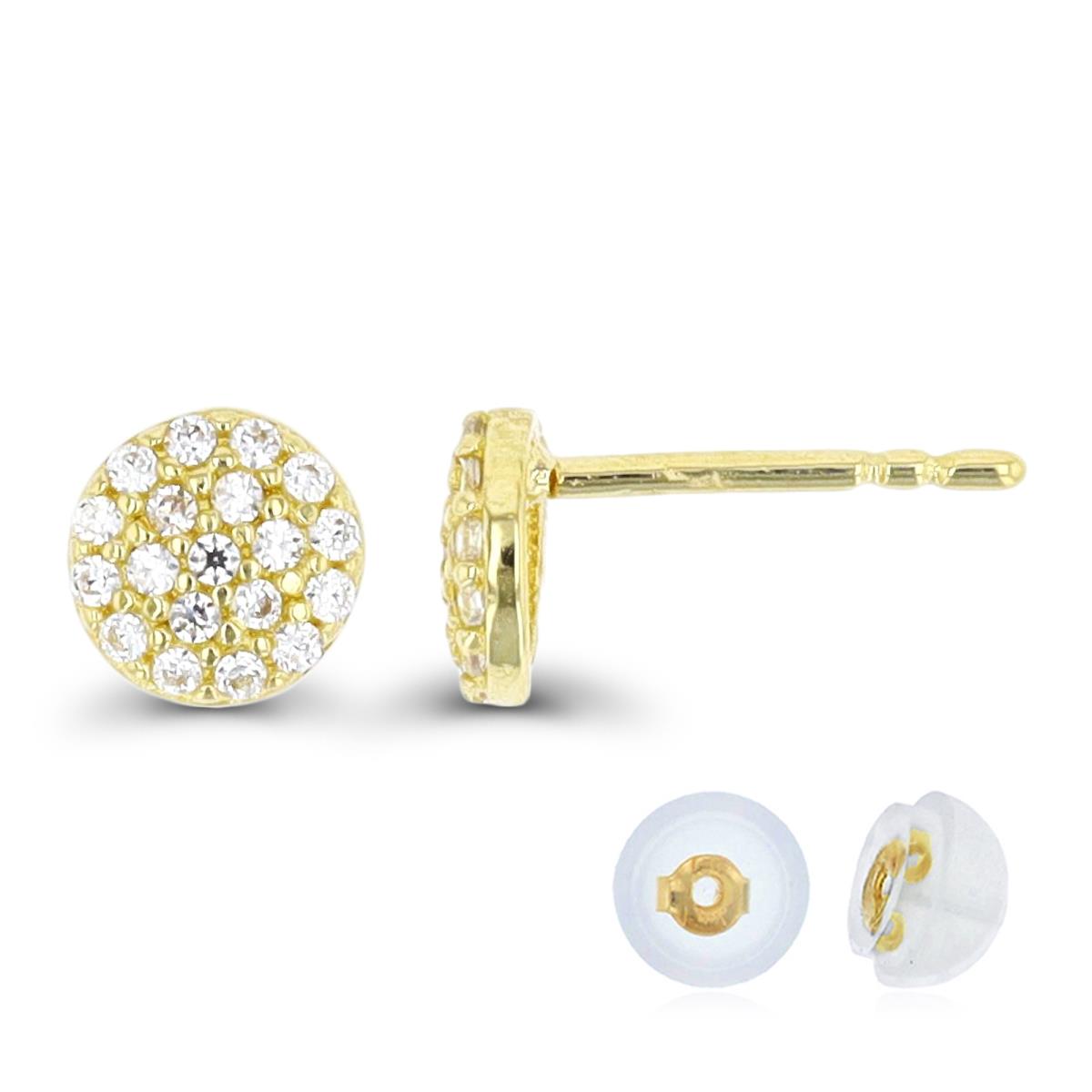 10K Yellow Gold Pave Circle Stud Earring with Silicone Back