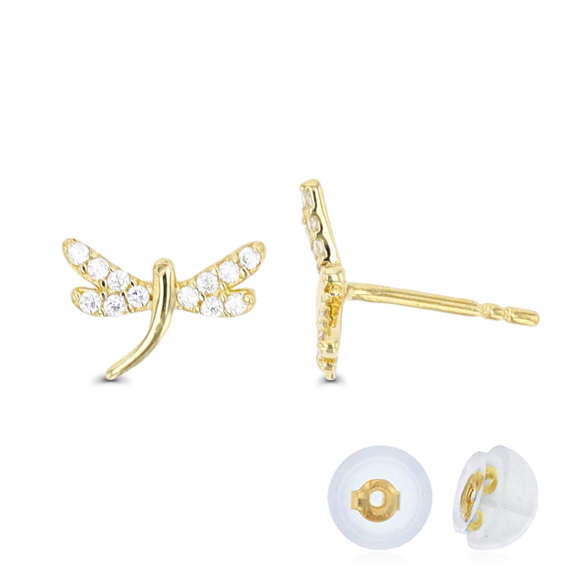 10K Yellow Gold Dragonfly Stud Earring with Silicone Back