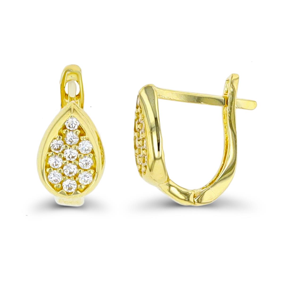 10K Yellow Gold 9x5mm Pave Pear Latchack Huggie Earring