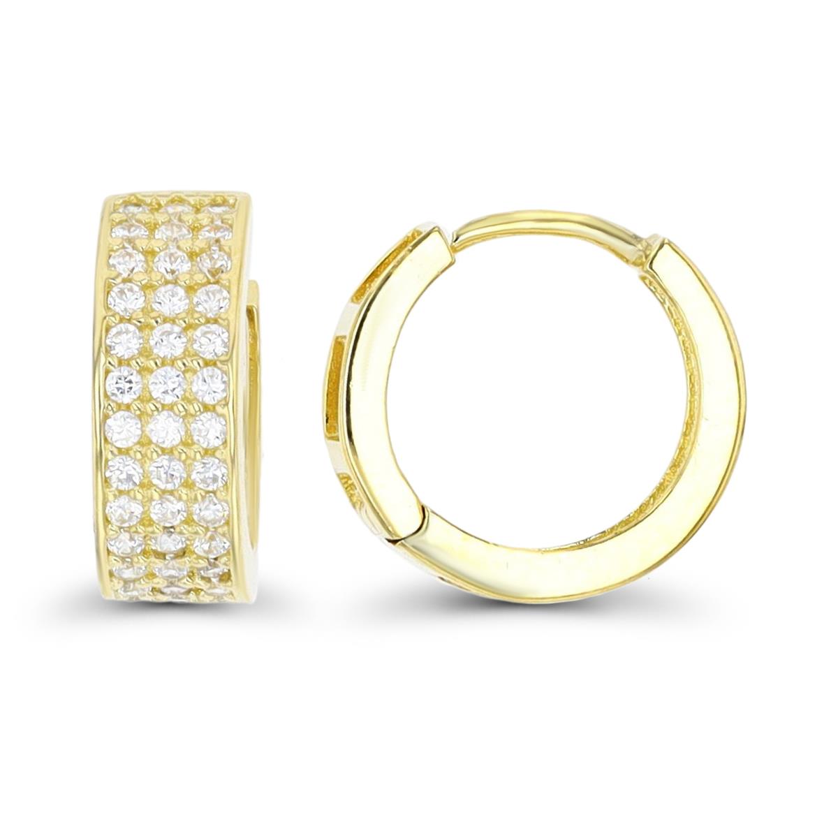 10K Yellow Gold 12x4.5mm 3-Row Pave Huggie Earring