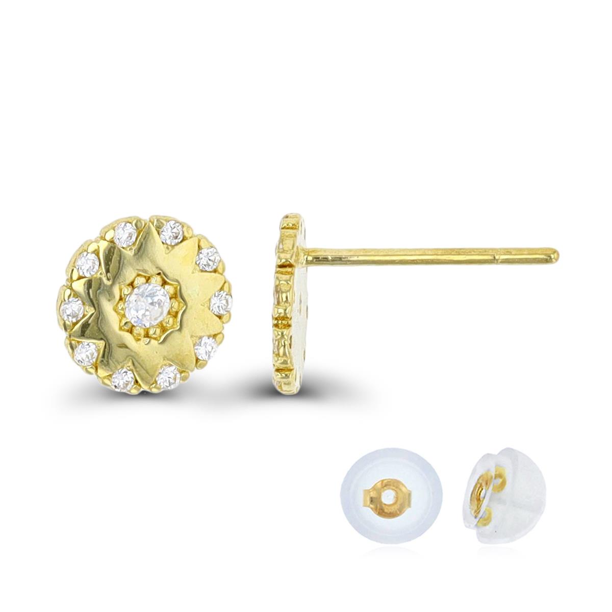 10K Yellow Gold Flower Stud Earring with Silicone Back