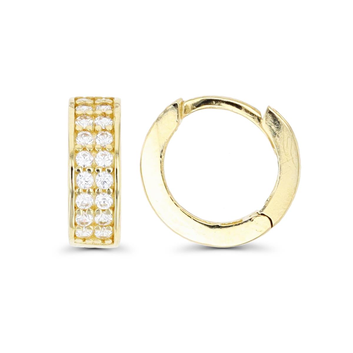 10K Yellow Gold 10x3.5mm 2-Row Pave Huggie Earring