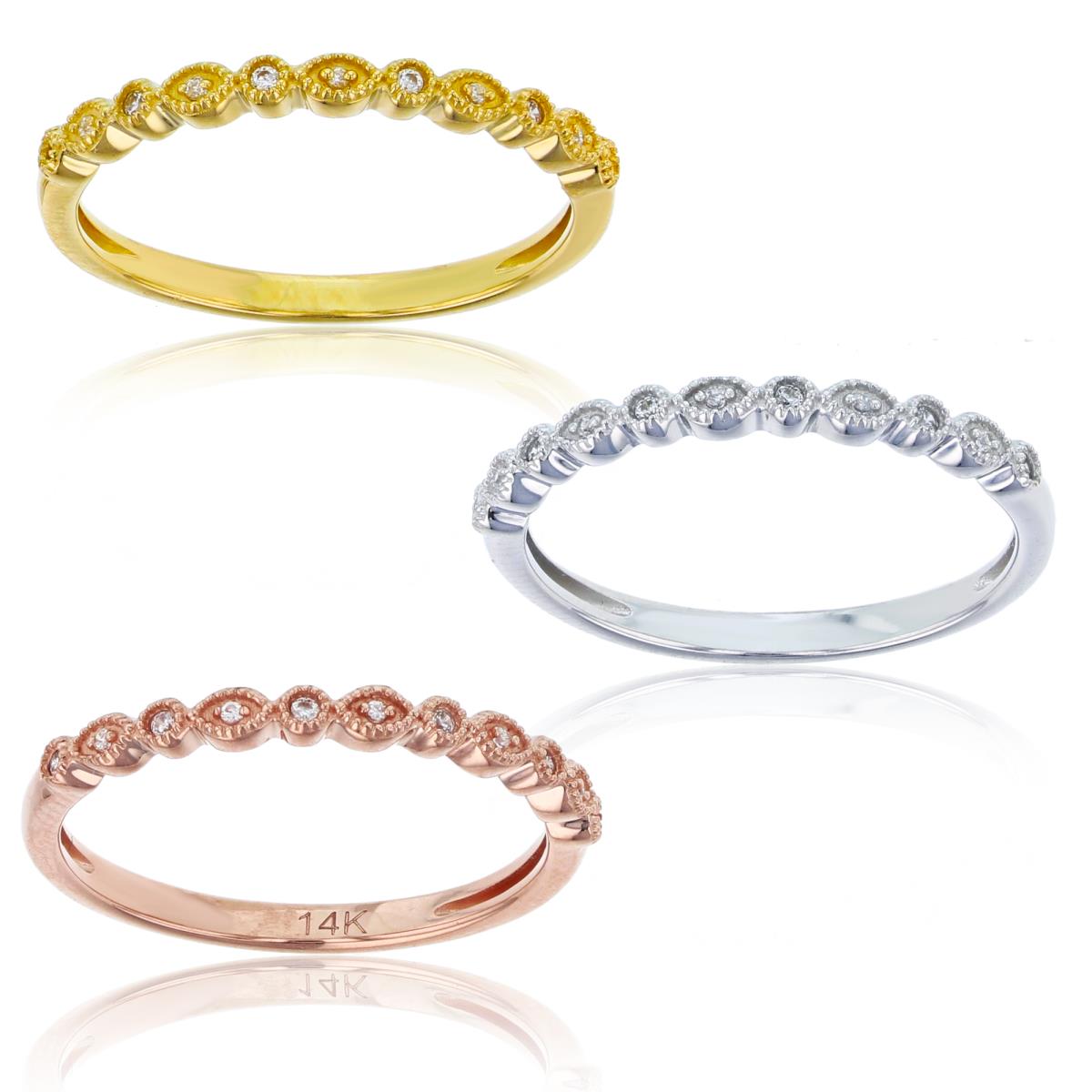 Sterling Silver Tri-Color Cr. White Sapphire 3-Pcs Stackable Ring