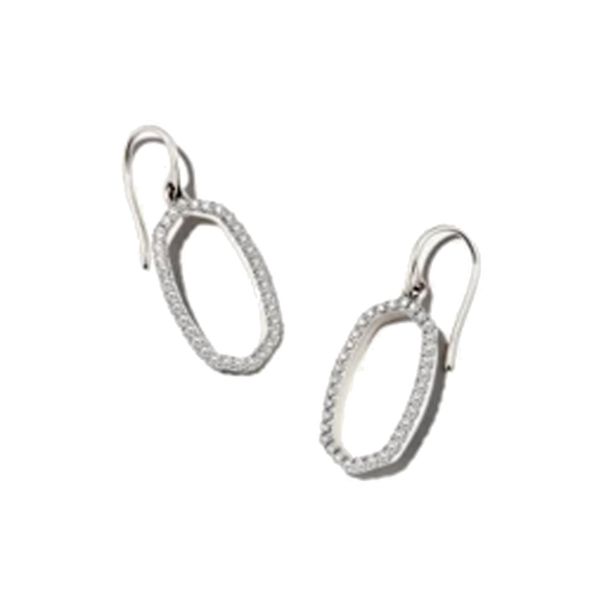 Sterling Silver Rhodium Cr. White Sapphire Elongated Oval FishHook Earring