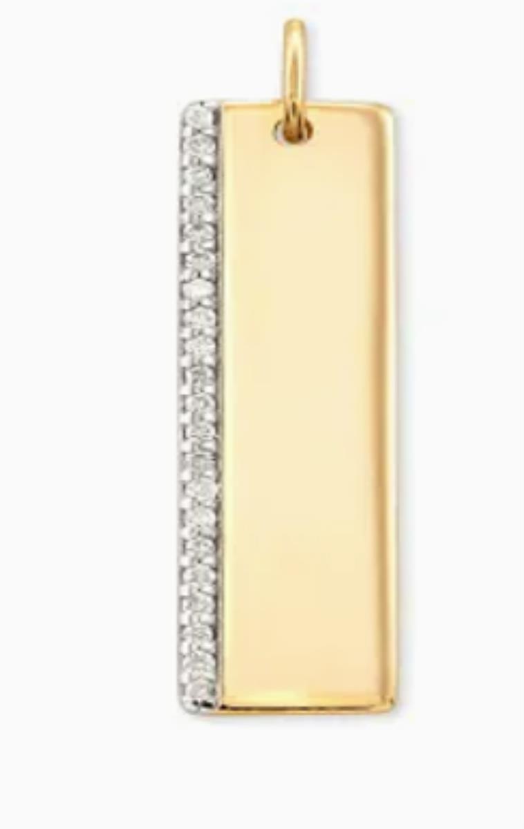 Sterling Silver Yellow Polished & CZ Bar 18" Necklace