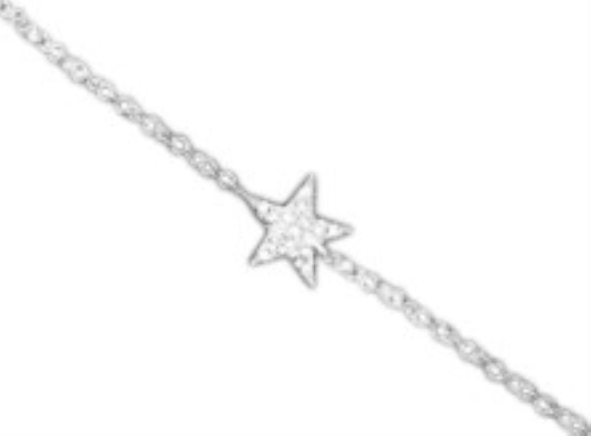 Sterling Silver Rhodium Pave Star 7" Bracelet