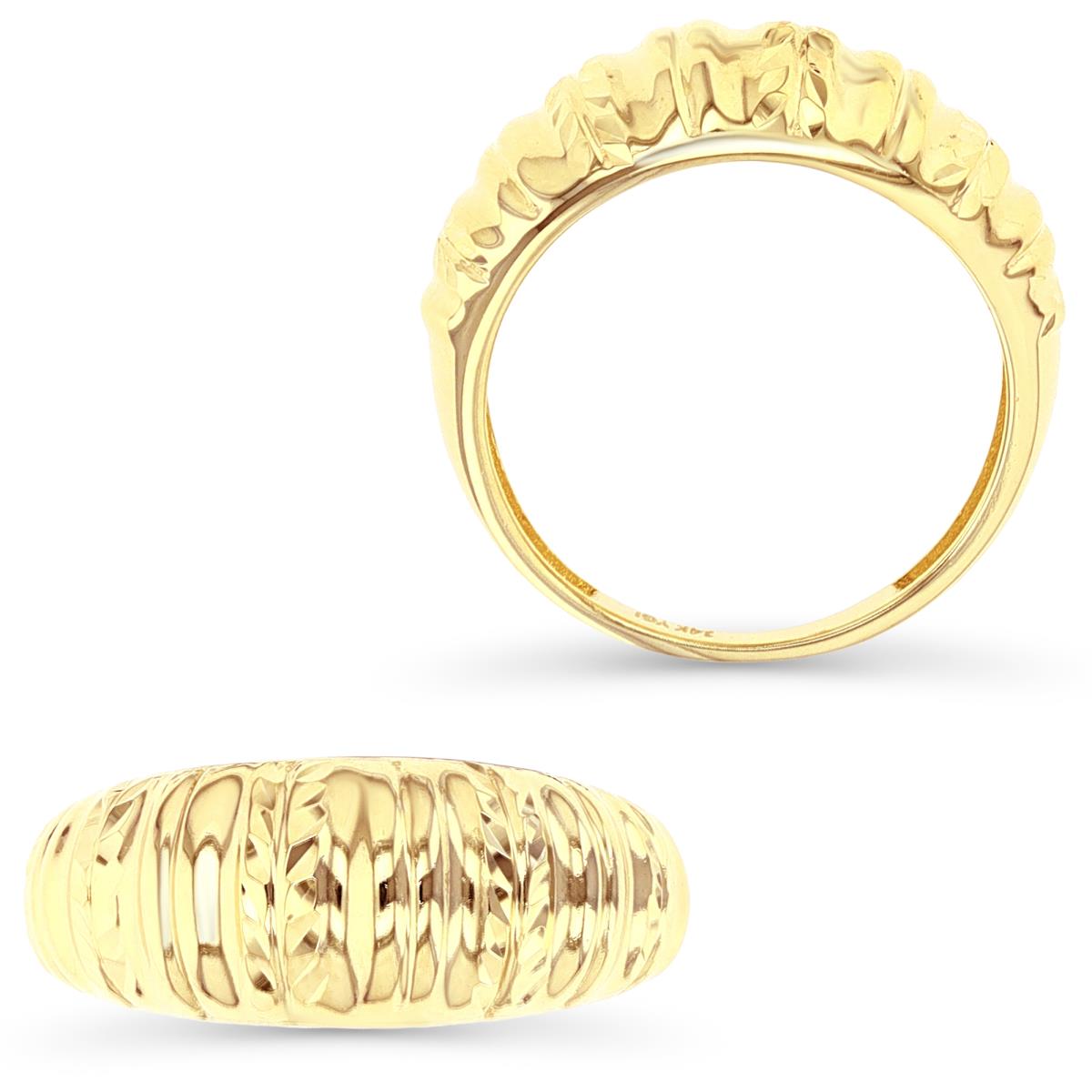 14K Yellow Gold DC & Grooved Band Ring